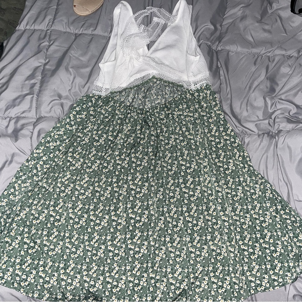 White and Green Floral Dress